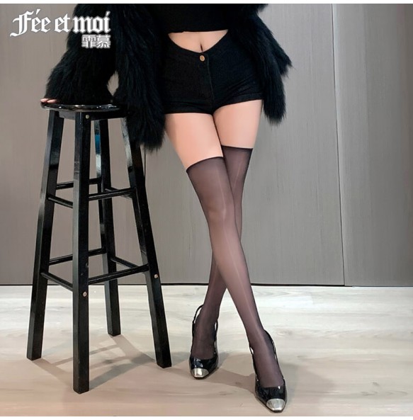 FEE ET MOI Sexy Ultra-thin Shine Thigh High Stockings (Black)